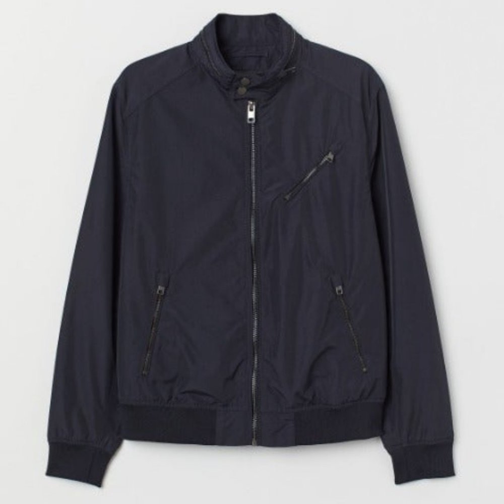 H&M Nylon-blend Bomber Jacket Navy XS